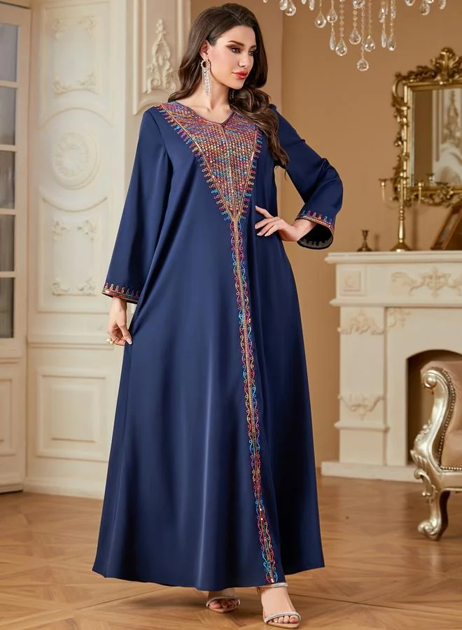 تايك تو جلابية نسائية كحلي مع لوحة ترتر